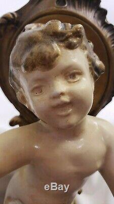 Vintage Parisian French Rococo Tension Pole Lamp Cherubs & Vianne Glass Shades