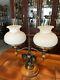 Vintage Patriotic Opal Glass Eagle Shade Double Student Lamp Witheagle Statue, 24