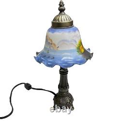 Vintage Pedal Bell Painted Glass Shade Table Lamp Lighthouse Ocean Small