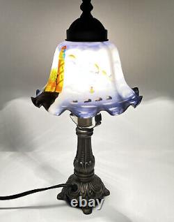 Vintage Pedal Bell Painted Glass Shade Table Lamp Lighthouse Ocean Small