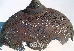 Vintage Pierced COPPER or BRASS Victorian LAMP SHADE early electric 1920s