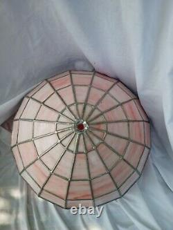 Vintage Pink And Black Tiffany Style Stained Glass Lamp Shade