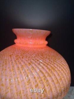 Vintage Pink Gold Dust Glass Ribbed Swirl 10? Oil Lamp Shade Rare Find