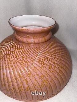 Vintage Pink Gold Dust Glass Ribbed Swirl 10? Oil Lamp Shade Rare Find