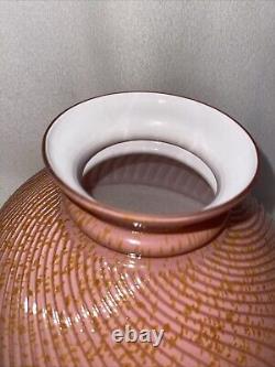 Vintage Pink Gold Dust Glass Ribbed Swirl 10? Oil Lamp Shade Rare Find