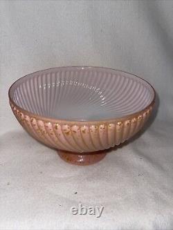 Vintage Pink Gold Dust Glass Ribbed Swirl 10? Oil Lamp Shade Rare Find