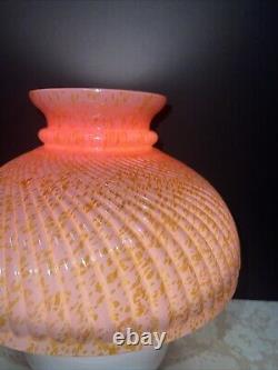 Vintage Pink Gold Dust Glass Ribbed Swirl 10? Oil Lamp Shade Rare Find