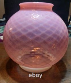 Vintage Pink Opalescent Diamond Quilted Optic Lamp Shade Globe GWTW or Oil