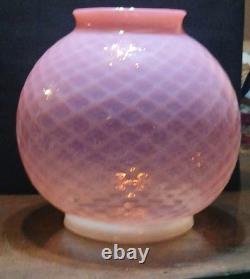 Vintage Pink Opalescent Diamond Quilted Optic Lamp Shade Globe GWTW or Oil