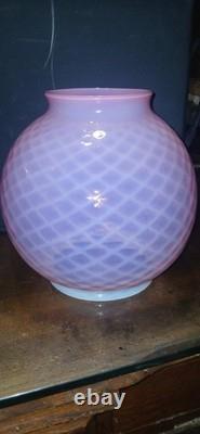 Vintage Pink Opalescent Diamond Quilted Optic Lamp Shade Globe GWTW or Oil