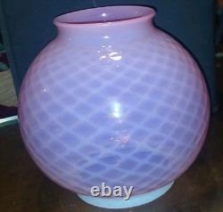 Vintage Pink Opalescent Diamond Quilted Optic Lamp Shade Globe GWTW or Oil