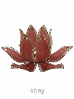 Vintage Pink/Red Glass Petal Lotus Brass Flower Lamp Shade Replacement READ