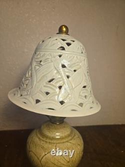 Vintage Porcelain Lamp Pierced Shade Dragonfly lily pads