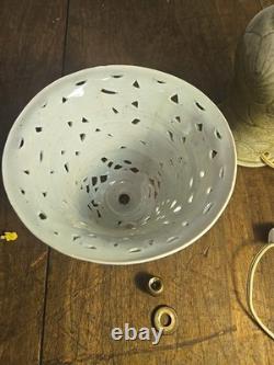 Vintage Porcelain Lamp Pierced Shade Dragonfly lily pads