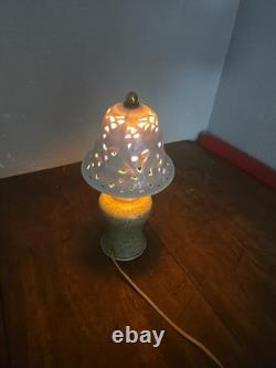 Vintage Porcelain Lamp Pierced Shade Dragonfly lily pads