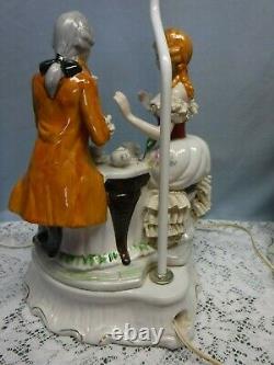 Vintage Porcelain Table Lamp & Shade of Victorian Couple Lace