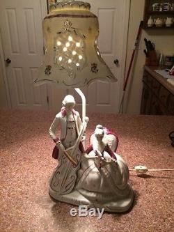 Vintage Porcelain Victorian Woman And Man Lamp With Porcelain Lamp Shade