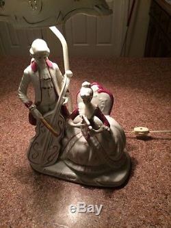 Vintage Porcelain Victorian Woman And Man Lamp With Porcelain Lamp Shade