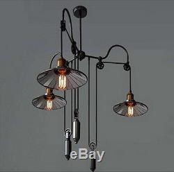 Retro Vintage Pulley Adjustable Hanging Ceiling Light 3 Way Mirror Lamp Shade