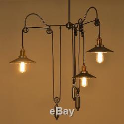 Vintage Pulley Adjustable Hanging Ceiling Light 3 Way Mirror Lamp Shade Loft