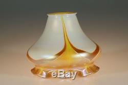 Vintage Quezal Art Glass Gold Iridescent Pulled Feather Lamp Shade c. 1920