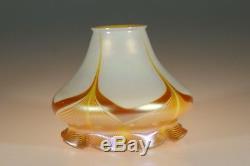 Vintage Quezal Art Glass Gold Iridescent Pulled Feather Lamp Shade c. 1920