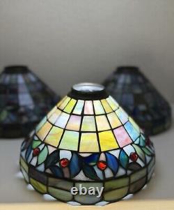 Vintage Quoizel Collection Stained Glass Lamp Shade Multicolor Berries -Set Of 3