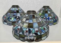 Vintage Quoizel Collection Stained Glass Lamp Shade Multicolor Berries -Set Of 3