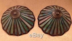 Vintage Quoizel Tiffany Style Stained Slag Glass Matching Lamp Shades (2) 14