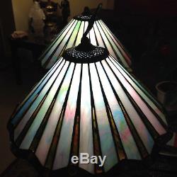 Vintage Quoizel Tiffany Style Stained Slag Glass Matching Lamp Shades (2) 14