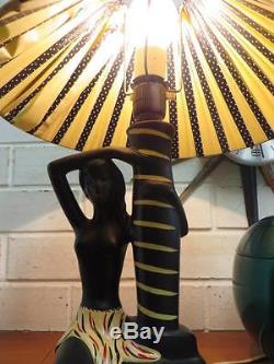 Vintage RETRO MID-CENTURY GENUINE 1950's BARSONY BLACK LADY CERAMIC LAMP & SHADE