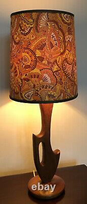 Vintage RETRO free form TEAK MID CENTURY MODERNIST EAMES ERA lamp original SHADE