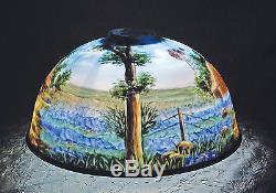 Vintage REVERSE PAINTED Glass Lamp Shade Country Scene Red Barn Unmarked Clean