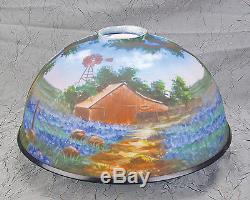 Vintage REVERSE PAINTED Glass Lamp Shade Country Scene Red Barn Unmarked Clean