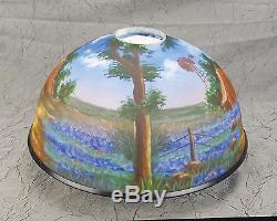 Vintage REVERSE PAINTED Glass Lamp Shade Country Scene Red Barn Unmarked Clean