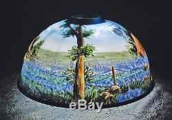 Vintage REVERSE PAINTED Glass Lamp Shade Country Scene Red Barn Unmarked Clean