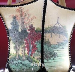 Vintage REVERSE PAINTED lamp shade silk tassels rare 6 sided lantern art Asian