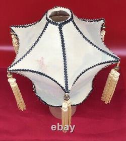 Vintage REVERSE PAINTED lamp shade silk tassels rare 6 sided lantern art Asian