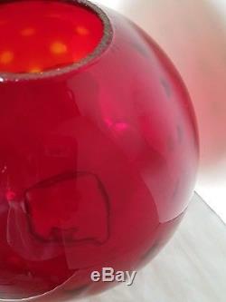 Vintage RUBY RED Glass BALL GLOBE Lamp SHADE Hurricane Mid-Century Modern