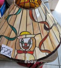 Vintage Rare 22 Tiffany Stained Glass Clown/Cast Iron Lamp Shade