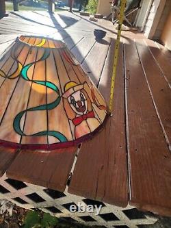 Vintage Rare 22 Tiffany Stained Glass Clown/Cast Iron Lamp Shade