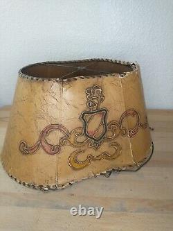 Vintage Rare Brown Leather Pattern Rectangle Bell Lampshade With Coat Of Arms