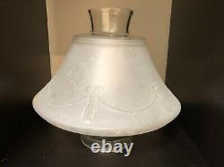 Vintage Rare Shaped Glass Oil Kerosene Lamp Shade Satin & White, 9 1/2 Tall