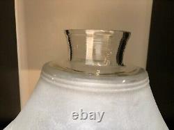 Vintage Rare Shaped Glass Oil Kerosene Lamp Shade Satin & White, 9 1/2 Tall