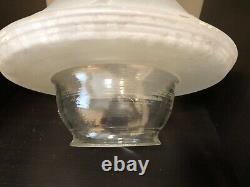 Vintage Rare Shaped Glass Oil Kerosene Lamp Shade Satin & White, 9 1/2 Tall