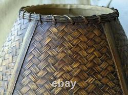 Vintage Rattan Wicker Woven Lined Fabric Lamp Shade Boho Bohemian Coastal Rustic