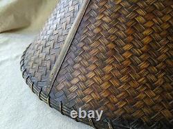 Vintage Rattan Wicker Woven Lined Fabric Lamp Shade Boho Bohemian Coastal Rustic