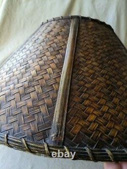 Vintage Rattan Wicker Woven Lined Fabric Lamp Shade Boho Bohemian Coastal Rustic