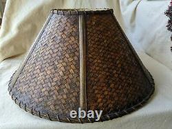 Vintage Rattan Wicker Woven Lined Fabric Lamp Shade Boho Bohemian Coastal Rustic