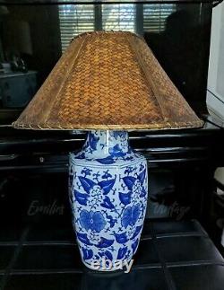 Vintage Rattan Wicker Woven Lined Fabric Lamp Shade Boho Bohemian Coastal Rustic